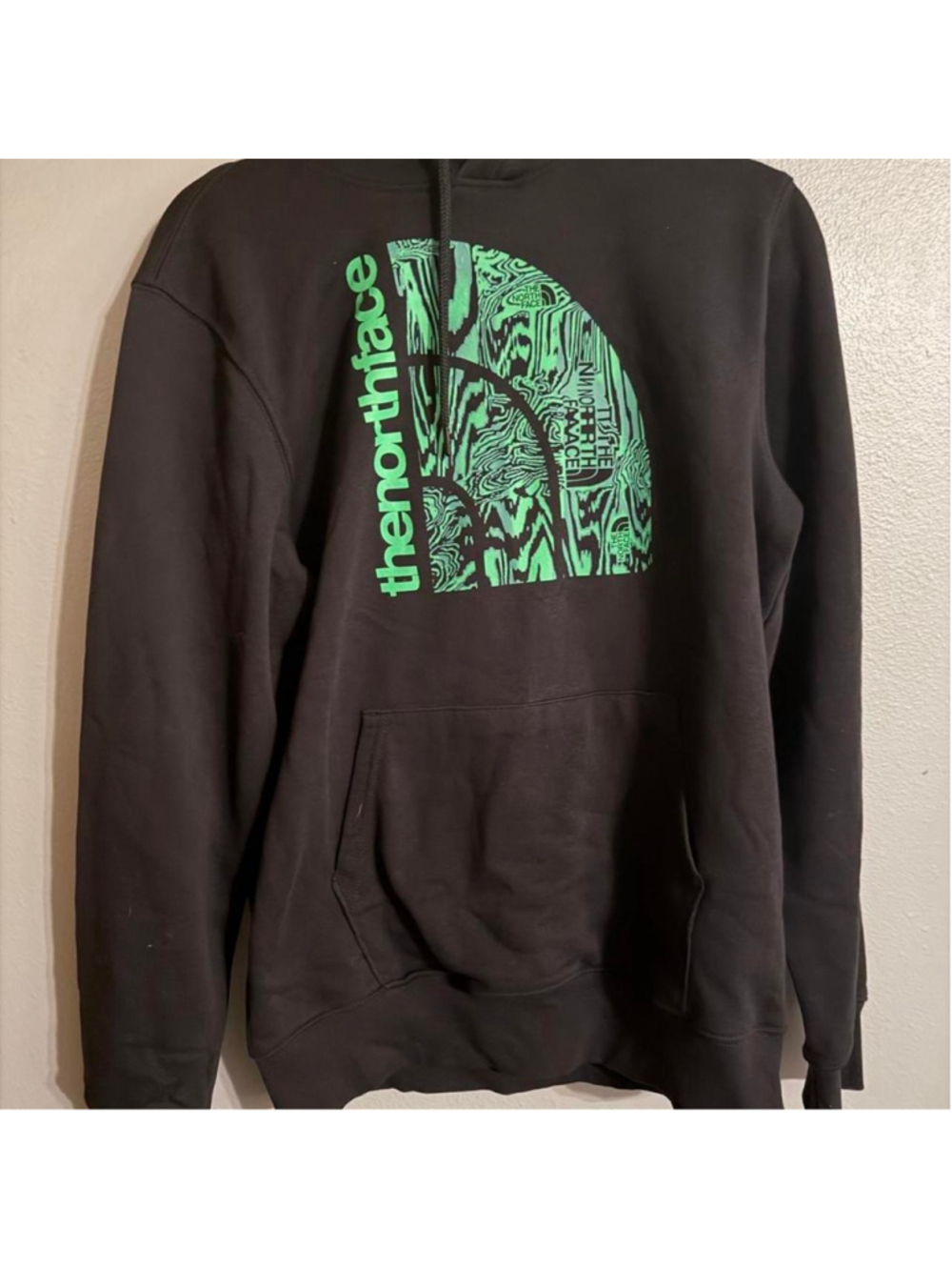 The North Face topographic graphic hoodie men’s S black green